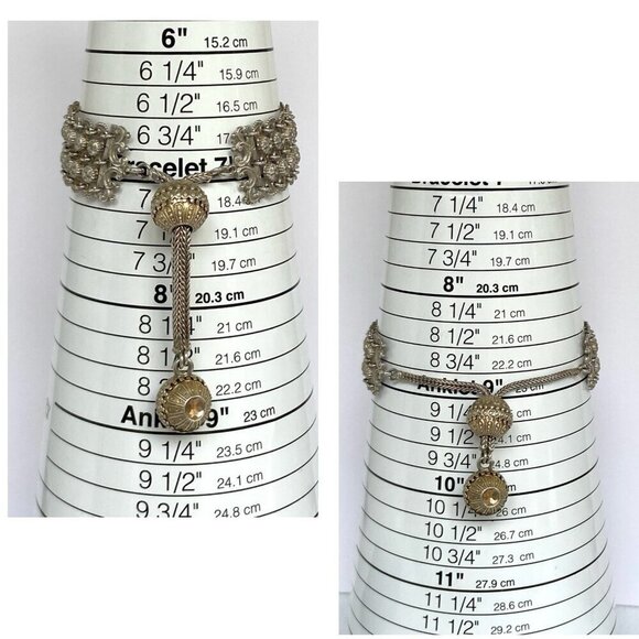 Vintage Antique 800 Silver 2 Row Diamond Cut Adjustable Foxtail Slide Bracelet - Picture 10 of 17